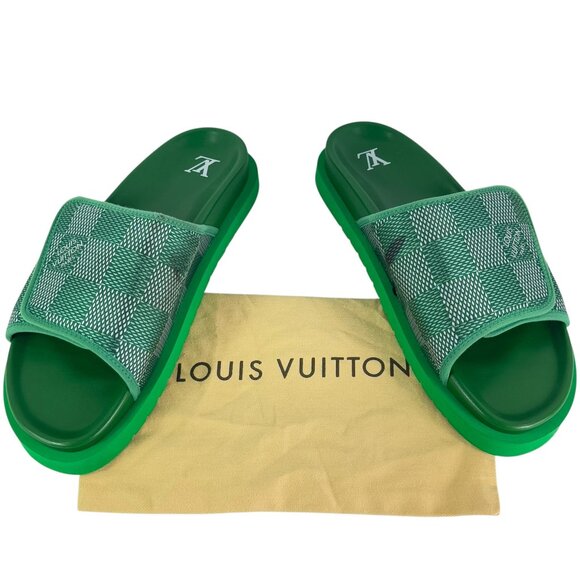LOUIS VUITTON Miami Mule 1ACR2W Green Mens Sandals Marked as 10 - 11US - Picture 1 of 11